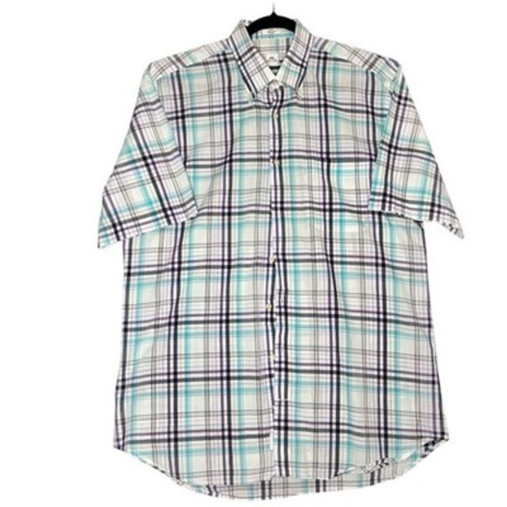 Peter Millar Shirt Mens L Plaid Short Sleeve Button-Down Purple Teal